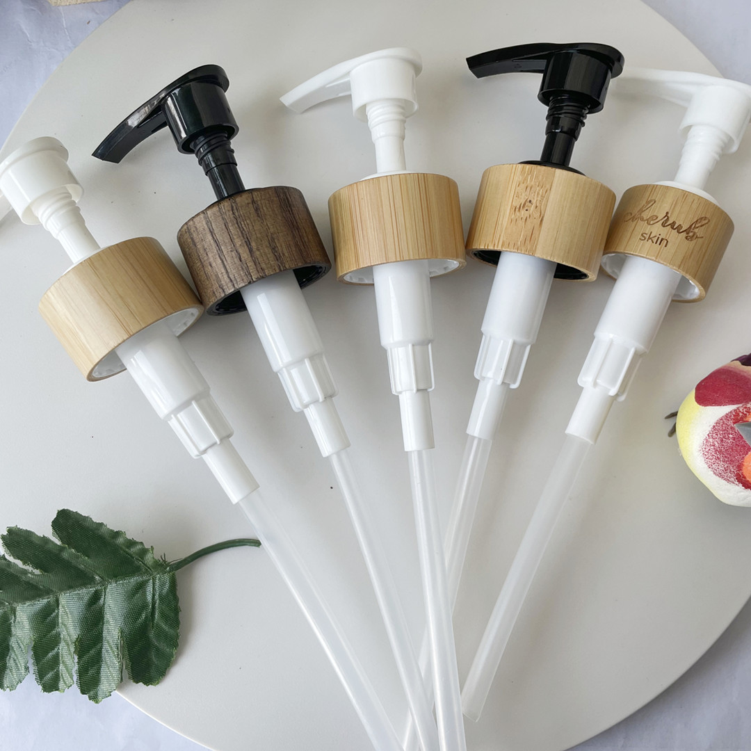 10Pcs 24/28MM 410 Natural Bamboo Pump Head Dispensing Caps for Liquid Makeup Shampoo Shower Gel Cosmetic Travel Containers Cover