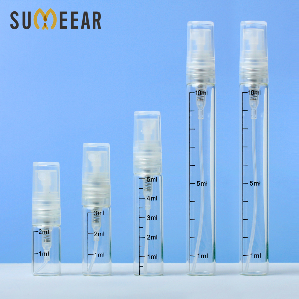 100 Pcs/lot 2ml 3ml 5ml 10ml empty perfume bottles Spray Atomizer Scale glass bottle  Portable Travel Cosmetic Container