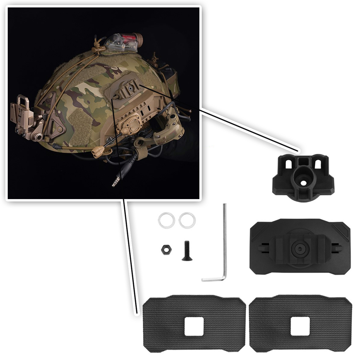 Universal Helmet Tactical Flashlight Headlamp Rotatable Base Adapter Compatible with SUREFITRRE M300C MODLITE Weapon Light etc