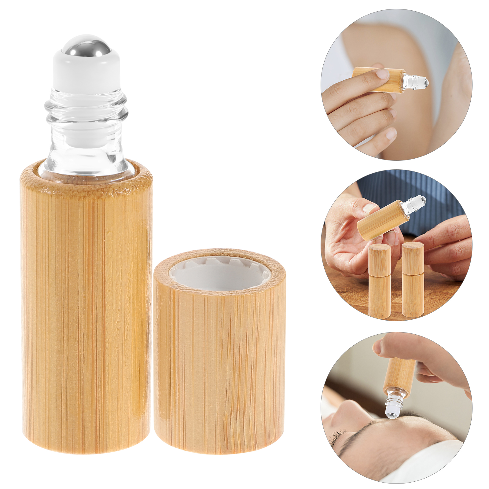 5 Pcs Essential Oil Bottle Perfume Sub Container Travel Roller Convenient Cosmetics Roll-on Bamboo Scent