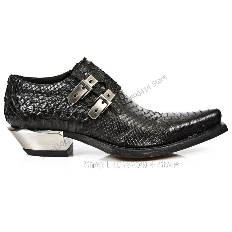 Black Crocodile Print Metal Buckle Decor Men Shoes Fashion Slip On Male Shoes Luxury Handmade Party Feast Office Men Dress Shoes